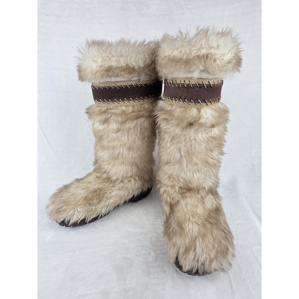 Crocs Tall Faux Fur Winter Boots Womens 7 Tan Fuzzy Yeti Style